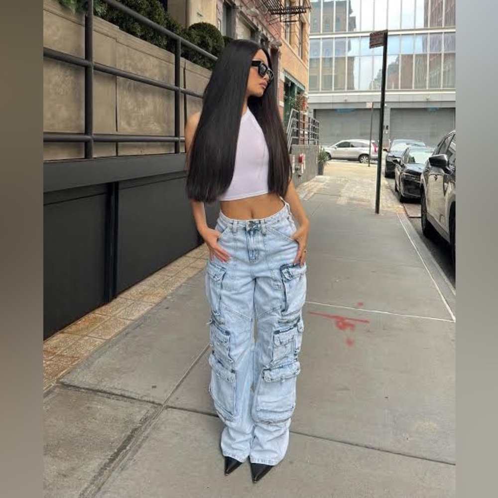 Fashion Nova Ramp It Up Cargo Ankle Tie Jeans